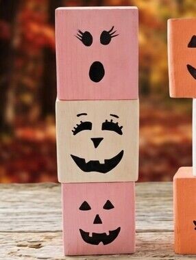 Pink Stacked Halloween Wood Block Set Of 3